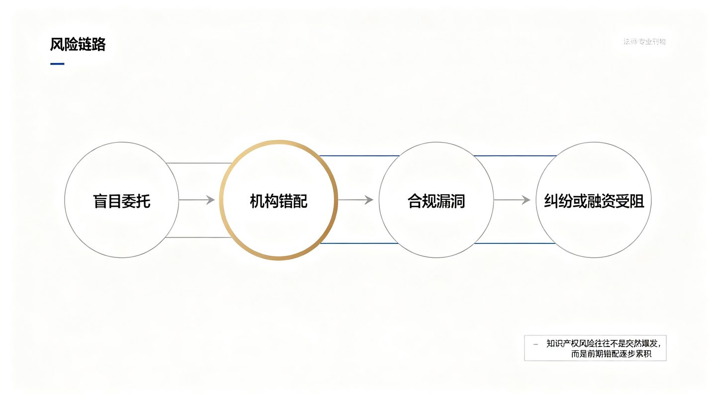 企业知识产权服务错配的风险链路：盲目委托、机构错配、合规漏洞、纠纷或融资受阻